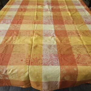 Garnier Thiebaut Tablecloth Soleil Coated Cotton Orange Thanksgiving 66x64